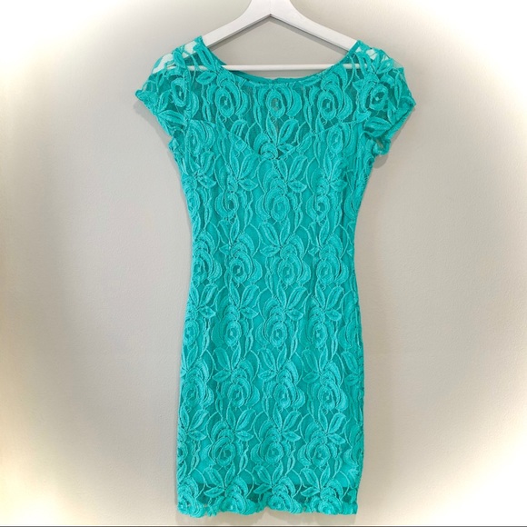 B. Darlin Turquoise Dress Floral Lace Size 7/8 - Picture 1 of 6